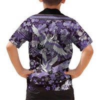 Japanese Hawaiian Crane Kid Hawaiian Shirt Purple Tapa Patchwork Pattern