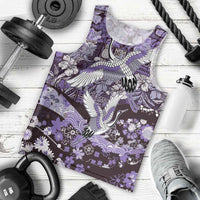 Japanese Hawaiian Crane Men Tank Top Purple Tapa Patchwork Pattern