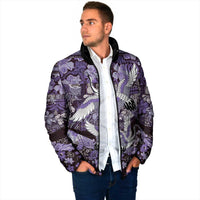 Japanese Hawaiian Crane Padded Jacket Purple Tapa Patchwork Pattern