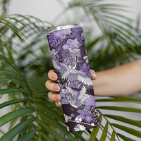 Japanese Hawaiian Crane Skinny Tumbler Purple Tapa Patchwork Pattern