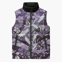 Japanese Hawaiian Crane Sleeveless Puffer Jacket Purple Tapa Patchwork Pattern