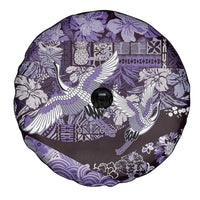 Japanese Hawaiian Crane Spare Tire Cover Purple Tapa Patchwork Pattern