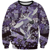 Japanese Hawaiian Crane Sweatshirt Purple Tapa Patchwork Pattern