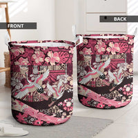 Japanese Hawaiian Crane Laundry Basket Soft Pink Tapa Patchwork Pattern