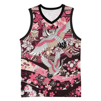 Japanese Hawaiian Crane Basketball Jersey Soft Pink Tapa Patchwork Pattern