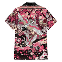 Japanese Hawaiian Crane Family Matching Long Sleeve Bodycon Dress and Hawaiian Shirt Soft Pink Tapa Patchwork Pattern