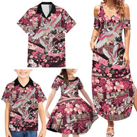 Japanese Hawaiian Crane Family Matching Summer Maxi Dress and Hawaiian Shirt Soft Pink Tapa Patchwork Pattern