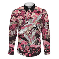 Japanese Hawaiian Crane Family Matching Summer Maxi Dress and Hawaiian Shirt Soft Pink Tapa Patchwork Pattern