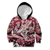 Japanese Hawaiian Crane Kid Hoodie Soft Pink Tapa Patchwork Pattern