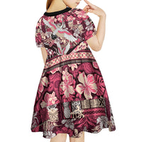 Japanese Hawaiian Crane Kid Short Sleeve Dress Soft Pink Tapa Patchwork Pattern