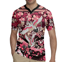 Japanese Hawaiian Crane Rugby Jersey Soft Pink Tapa Patchwork Pattern