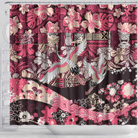 Japanese Hawaiian Crane Shower Curtain Soft Pink Tapa Patchwork Pattern