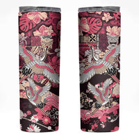 Japanese Hawaiian Crane Skinny Tumbler Soft Pink Tapa Patchwork Pattern