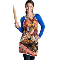 Japanese Hawaiian Crane Apron Yellow Ochre Tapa Patchwork Pattern