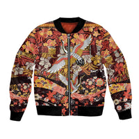 Japanese Hawaiian Crane Bomber Jacket Yellow Ochre Tapa Patchwork Pattern