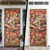 Japanese Hawaiian Crane Door Cover Yellow Ochre Tapa Patchwork Pattern