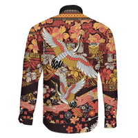 Japanese Hawaiian Crane Family Matching Off Shoulder Short Dress and Hawaiian Shirt Yellow Ochre Tapa Patchwork Pattern