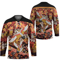 Japanese Hawaiian Crane Hockey Jersey Yellow Ochre Tapa Patchwork Pattern