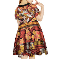 Japanese Hawaiian Crane Kid Short Sleeve Dress Yellow Ochre Tapa Patchwork Pattern