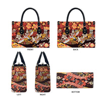 Japanese Hawaiian Crane Leather Bag Yellow Ochre Tapa Patchwork Pattern