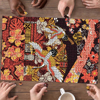 Japanese Hawaiian Crane Puzzle Yellow Ochre Tapa Patchwork Pattern