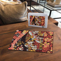 Japanese Hawaiian Crane Puzzle Yellow Ochre Tapa Patchwork Pattern