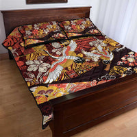 Japanese Hawaiian Crane Quilt Bed Set Yellow Ochre Tapa Patchwork Pattern
