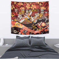 Japanese Hawaiian Crane Tapestry Yellow Ochre Tapa Patchwork Pattern