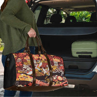 Japanese Hawaiian Crane Travel Bag Yellow Ochre Tapa Patchwork Pattern