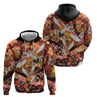 Japanese Hawaiian Crane Zip Hoodie Yellow Ochre Tapa Patchwork Pattern