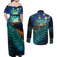 Matariki Te Tau Hou Maori Couples Matching Off Shoulder Maxi Dress and Long Sleeve Button Shirt New Zealand Silver Fern Night Starry Sky LT9 - Polynesian Pride