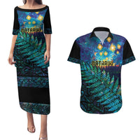 Matariki Te Tau Hou Maori Couples Matching Puletasi and Hawaiian Shirt New Zealand Silver Fern Night Starry Sky LT9 Black - Polynesian Pride
