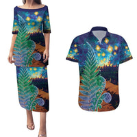Personalised New Zealand Matariki Art Star Couples Matching Puletasi and Hawaiian Shirt Koru Fern Night Starry Sky LT9 Black - Polynesian Pride