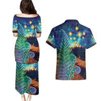 Personalised New Zealand Matariki Art Star Couples Matching Puletasi and Hawaiian Shirt Koru Fern Night Starry Sky LT9 - Polynesian Pride