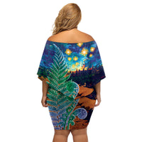 Personalised New Zealand Matariki Art Star Family Matching Off Shoulder Short Dress and Hawaiian Shirt Koru Fern Night Starry Sky LT9 - Polynesian Pride