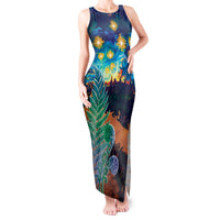Personalised New Zealand Matariki Art Star Tank Maxi Dress Koru Fern Night Starry Sky LT9 Women Black - Polynesian Pride