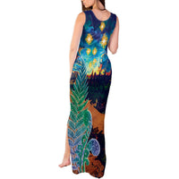 Personalised New Zealand Matariki Art Star Tank Maxi Dress Koru Fern Night Starry Sky LT9 - Polynesian Pride