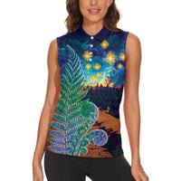 Personalised New Zealand Matariki Art Star Women Sleeveless Polo Shirt Koru Fern Night Starry Sky LT9 - Polynesian Pride