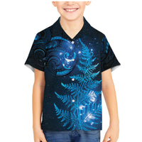New Zealand Matariki Family Matching Mermaid Dress and Hawaiian Shirt Blue Milky Way Stars Night Sky LT9 Son's Shirt Blue - Polynesian Pride