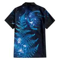 New Zealand Matariki Family Matching Off Shoulder Short Dress and Hawaiian Shirt Blue Milky Way Stars Night Sky