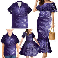 New Zealand Matariki Family Matching Mermaid Dress and Hawaiian Shirt Purple Milky Way Stars Night Sky LT9 - Polynesian Pride