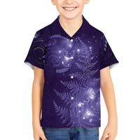 New Zealand Matariki Family Matching Short Sleeve Bodycon Dress and Hawaiian Shirt Purple Milky Way Stars Night Sky