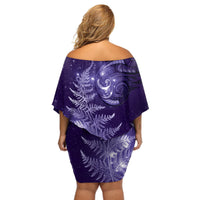 New Zealand Matariki Off Shoulder Short Dress Purple Milky Way Stars Night Sky LT9 - Polynesian Pride