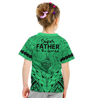 Polynesian Father's Day Gift For Dad Kid T Shirt Super Father In The World - Green Polynesian Pattern LT9 - Polynesian Pride