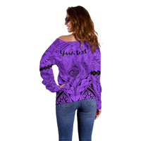 Personalised Polynesian Father's Day Gift For Dad Off Shoulder Sweater Super Father In The World - Purple Polynesian Pattern LT9 - Polynesian Pride