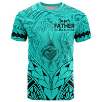 Polynesian Fathers Day Gift For Dad T Shirt Super Father In The World Turquoise Polynesian Pattern LT9 Turquoise - Polynesian Pride