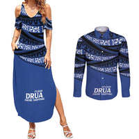 Fiji Rugby Pacific Custom Couples Matching Summer Maxi Dress and Long Sleeve Button Shirt Pasifika Tapa Pattern