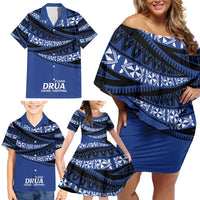 Fiji Rugby Pacific Custom Family Matching Off Shoulder Short Dress and Hawaiian Shirt Pasifika Tapa Pattern