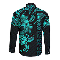 Hawaiian Tribal Long Sleeve Button Shirt Polynesian Kakau Turtle - Aqua LT9 - Polynesian Pride