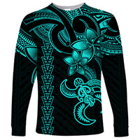 Hawaiian Tribal Long Sleeve Shirt Polynesian Kakau Turtle - Aqua LT9 Unisex Aqua - Polynesian Pride